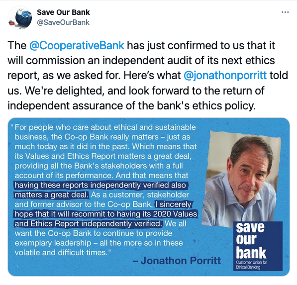 Tweet quoting Jonathon Porritt