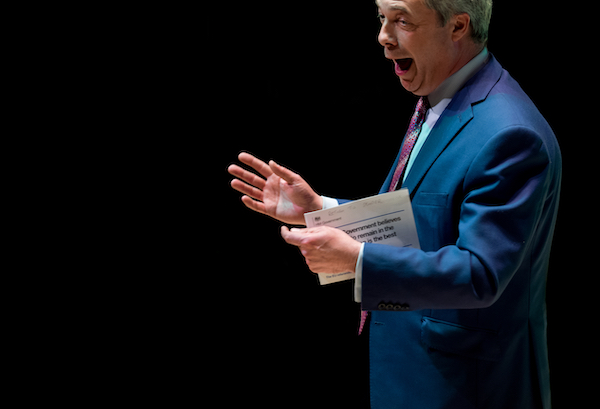 Nigel Farage giving a speech when leader of the Brexit Party.